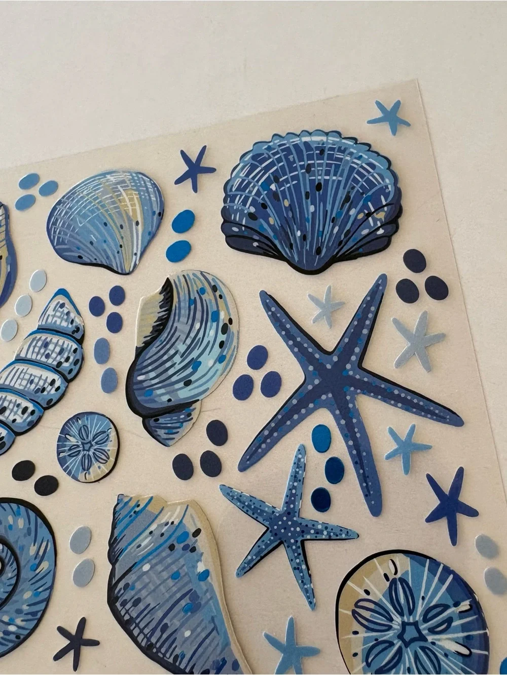 Santorini Shells Blue Seashell Sticker Sheet - Scrapbook junk journal